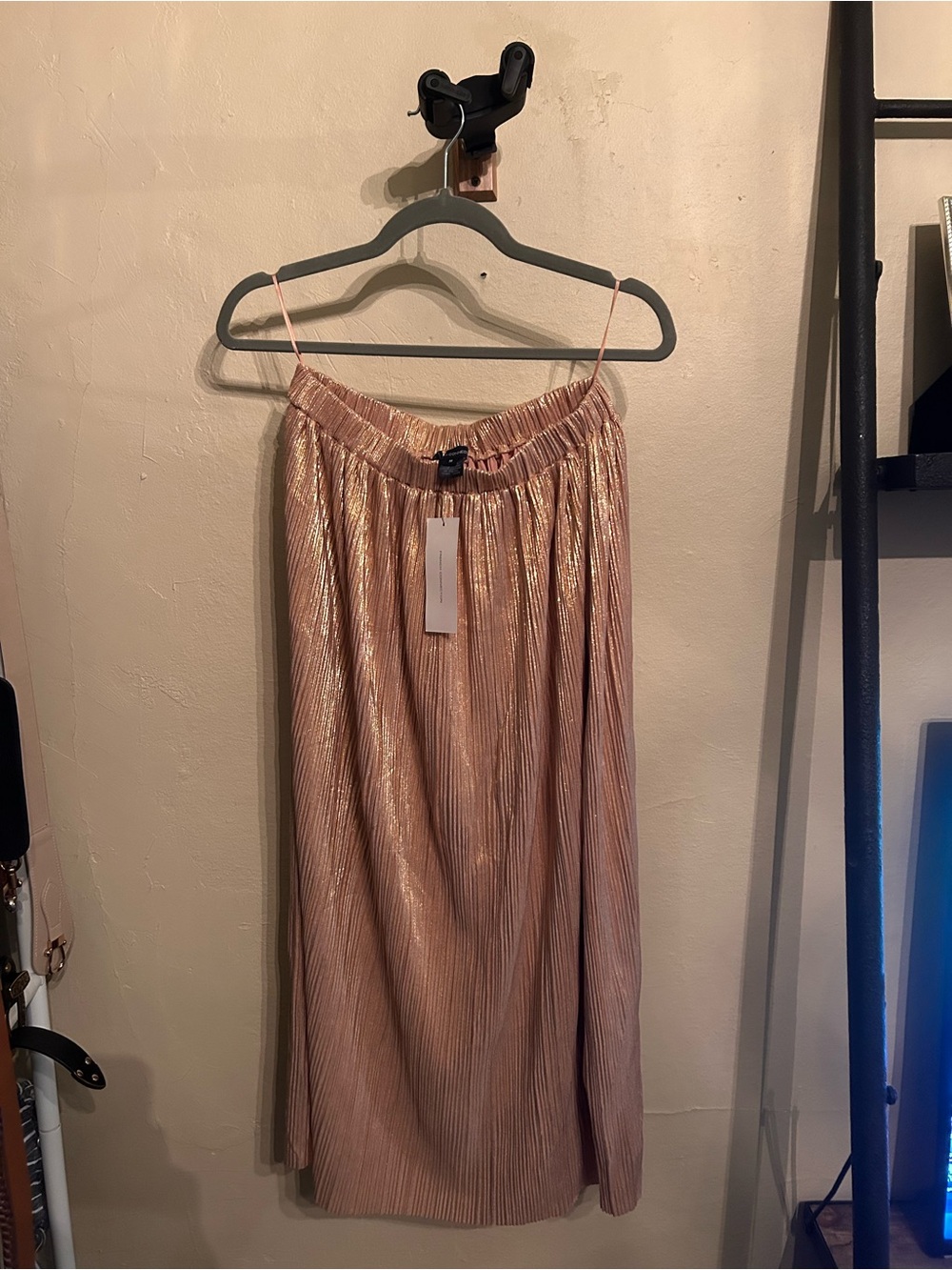 French Connection Metallic Rose Pleated Midi Skirt